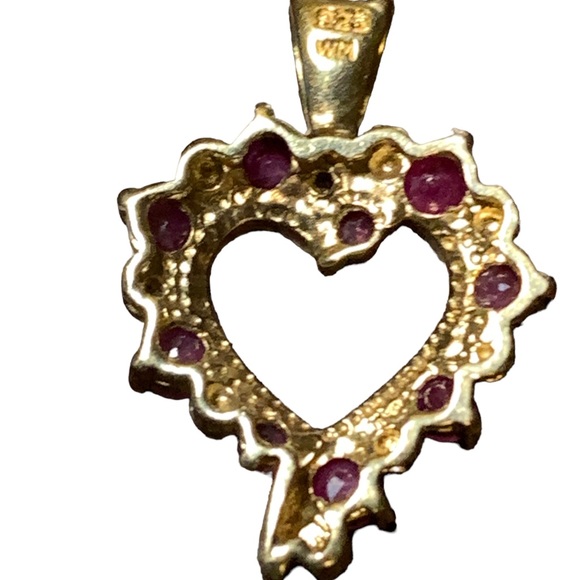 Charm, Sterling Silver Heart charm or pendant with rubies and white sapphires. - Picture 2 of 10